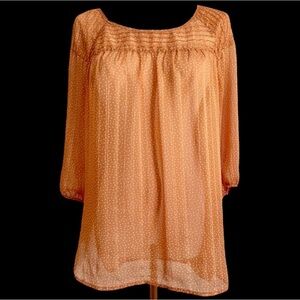 NWOT- Lauren Conrad Women's Orange w/Wht Polka Dot Sheer Top